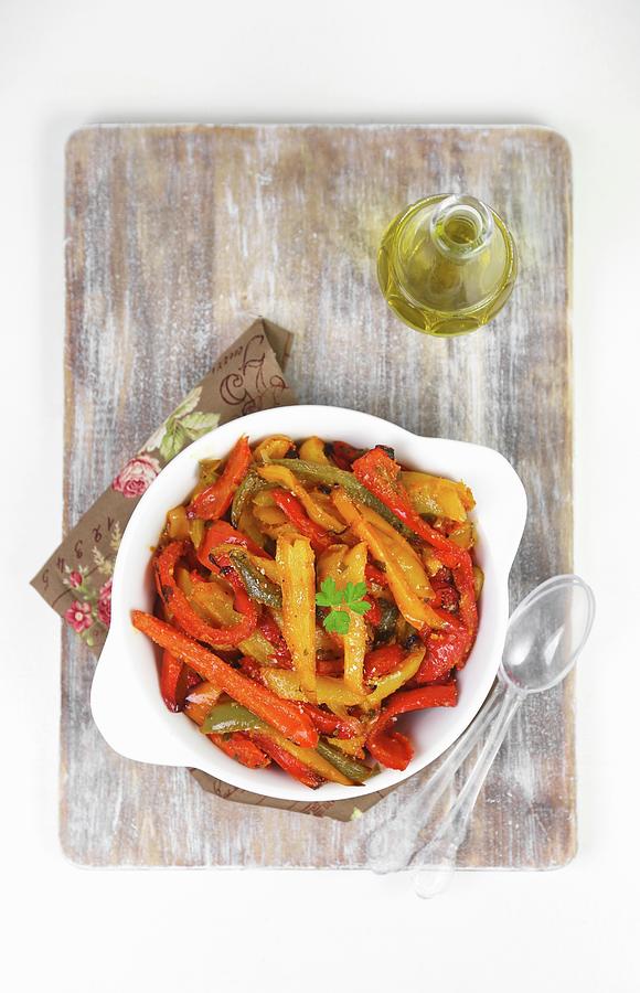 Colourful Roasted Pepper Strips With Breadcrumbs Photograph by Claudia Gargioni