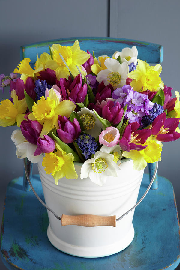 Colourful Spring Bouquet With Tulips And Narcissus Photograph by Simon Scarboro