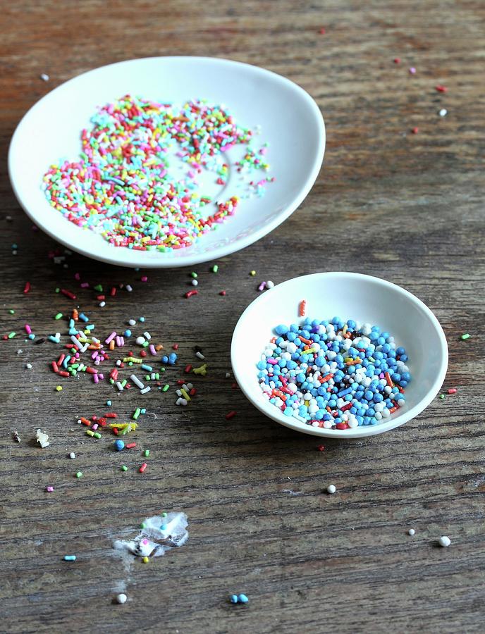 Colourful Sugar Beads And Sprinkles For Decorating Cakes Photograph by Milly Kay
