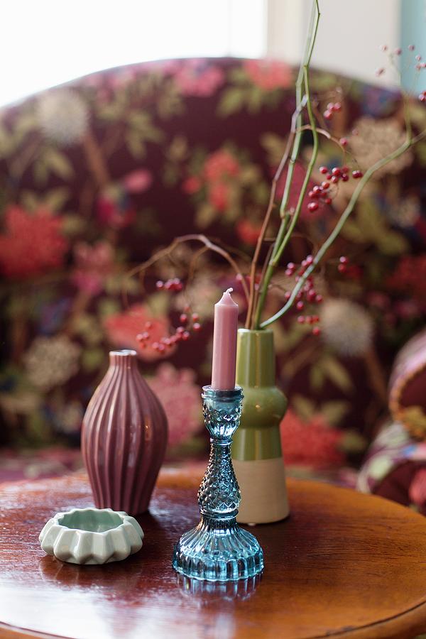 Colourful Vases And Profiled Candlestick Photograph by Wiener Wohnsinn