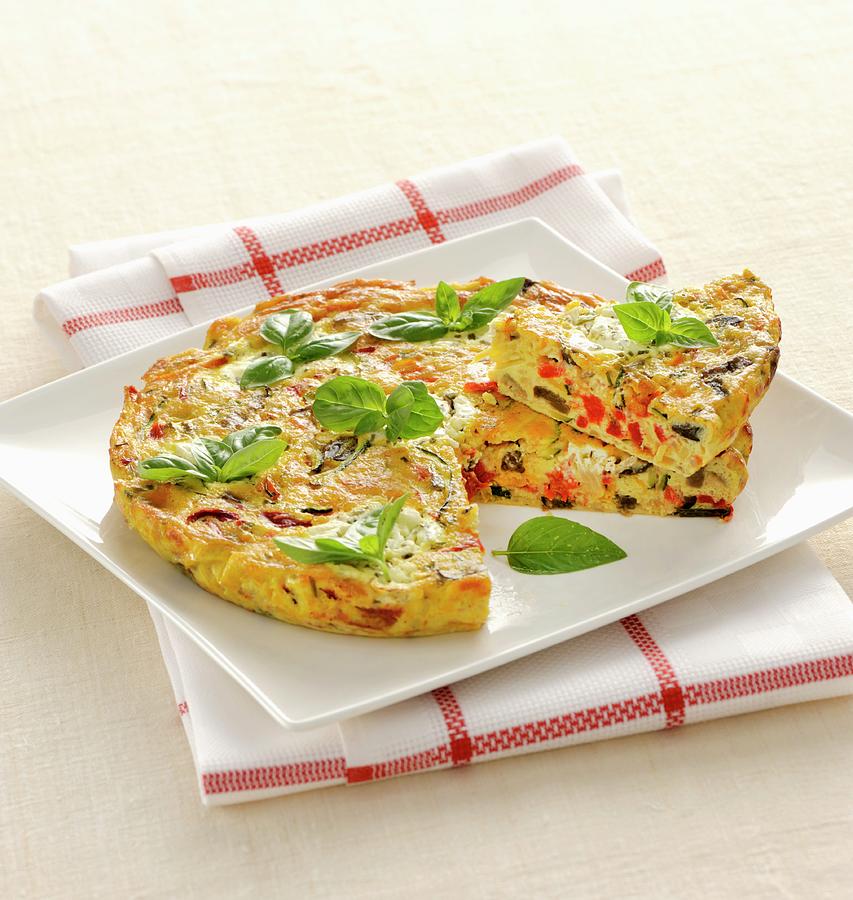Colourful Vegetable Frittata With Basil Photograph by Franco Pizzochero