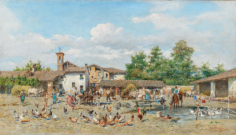 Colourful Village Life Painting by Enrico Bartezago