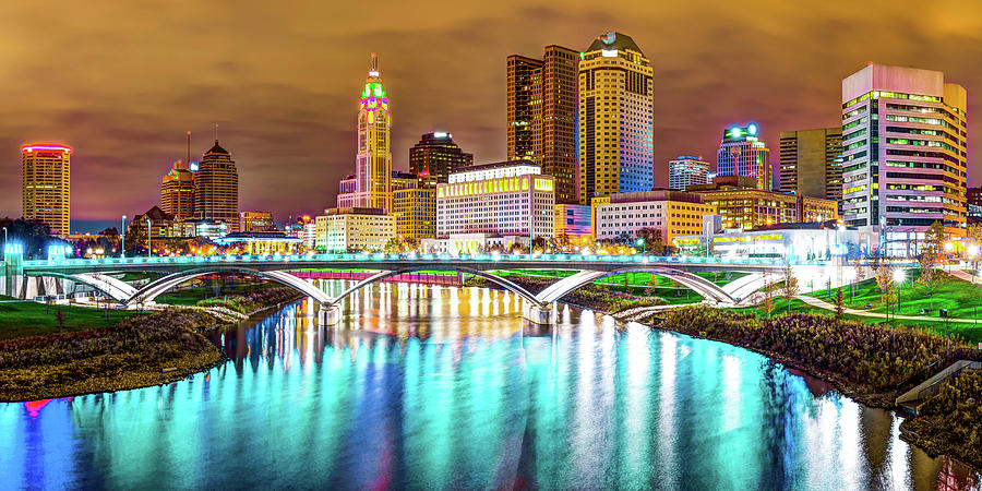 Columbus Skyline Photograph - Columbus Capitol City Skyline Panorama Over The Scioto by Gregory Ballos