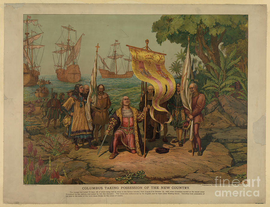 Columbus Taking Possession Of The New Drawing by Heritage Images