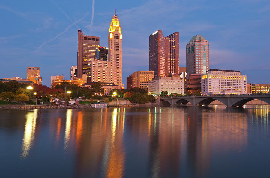 Columbus Waterfront Skyline At Dusk Photograph by Davel5957