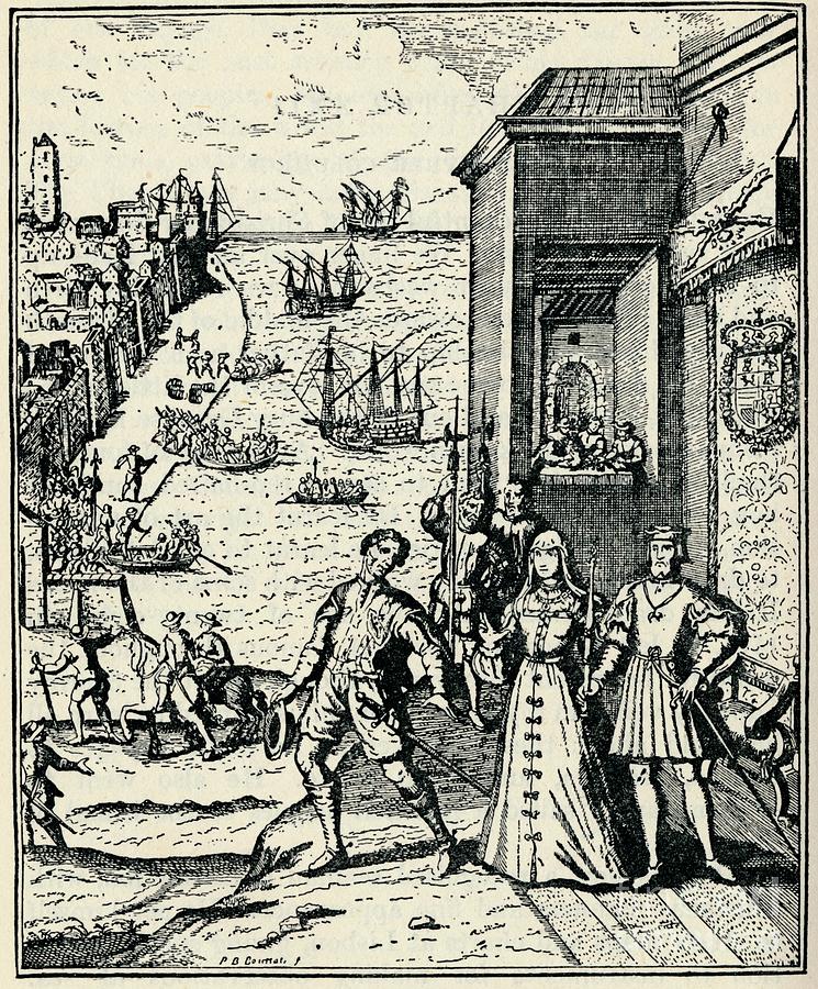Columbus With Ferdinand And Isabella Drawing by Print Collector