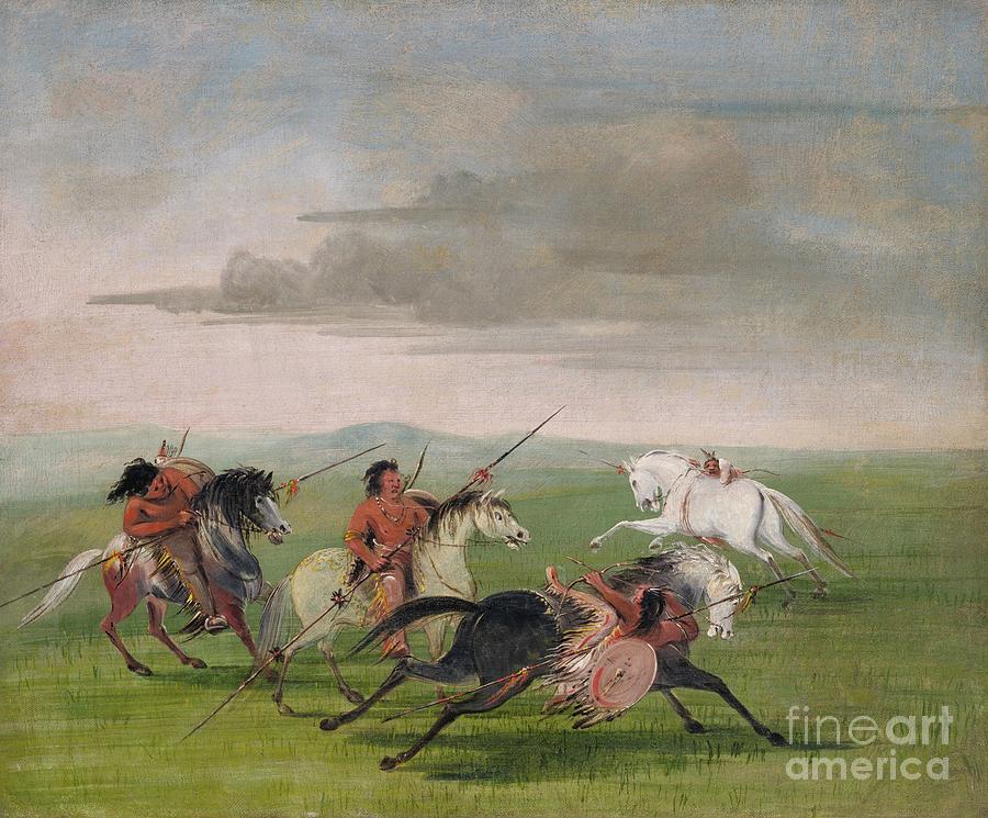 Comanche Feats Of Horsemanship Painting by George Catlin