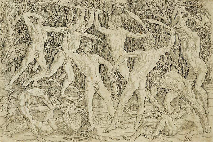 Combat dhommes nus -les gladiateurs- -Nude warriors in combat,1470-1475. Drawing by Antonio del Pollaiolo -c 1432-1498- Combat dhommes nus -les gladiateurs- -Nude warriors in combat,1470-1475. Drawing by Antonio del Pollaiolo -c 1432-1498-