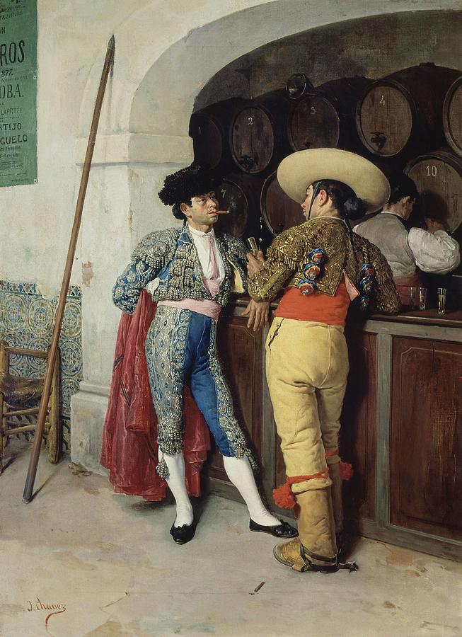 comentando La Corrida - 19th Century - 60x44 Cm. Painting by Jose Maria Chavez Ortiz -1839-1903-