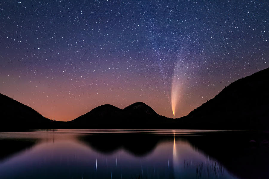 Space Photograph - Comet Neowise Over Jordan Pond by Hua Zhu