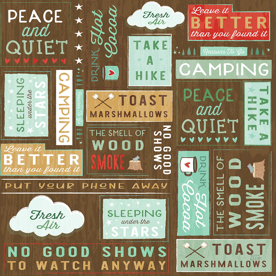 Typography Drawing - Comfy Camping Pattern IIic by Melissa Averinos