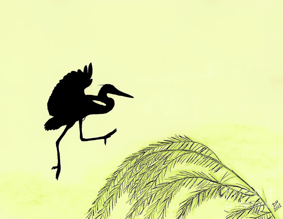Egret Drawing - Coming In For A Landing by D Hackett