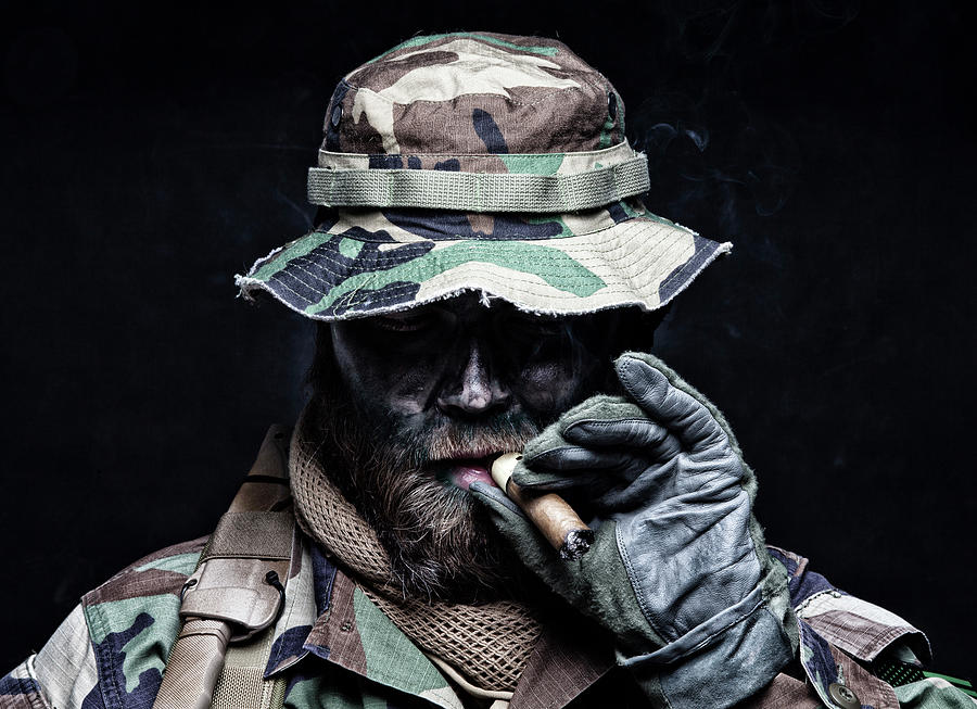 Commando Soldier In Boonie Hat Smoking Photograph by Oleg Zabielin
