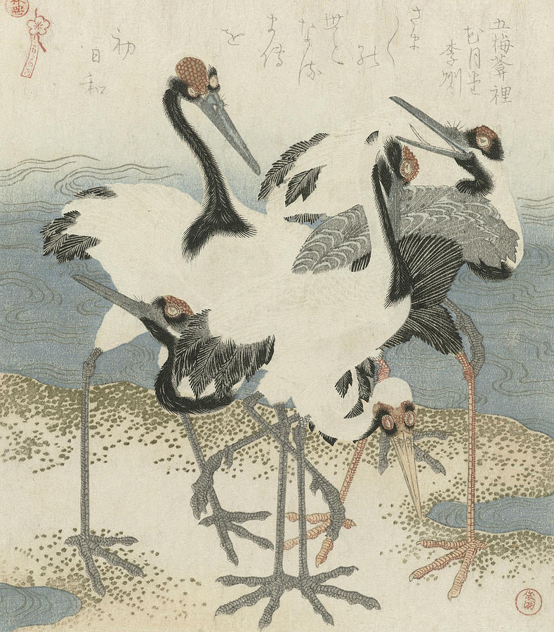 Common Cranes on the Water Relief by Kubo Shunman