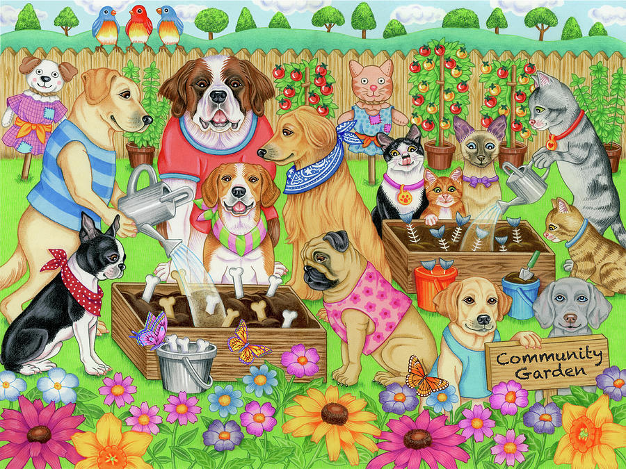 Dog Mixed Media - Community Garden by Tomoyo Pitcher