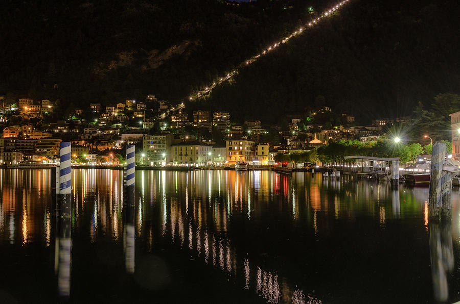 Como Italy at Night Photograph by Douglas Wielfaert