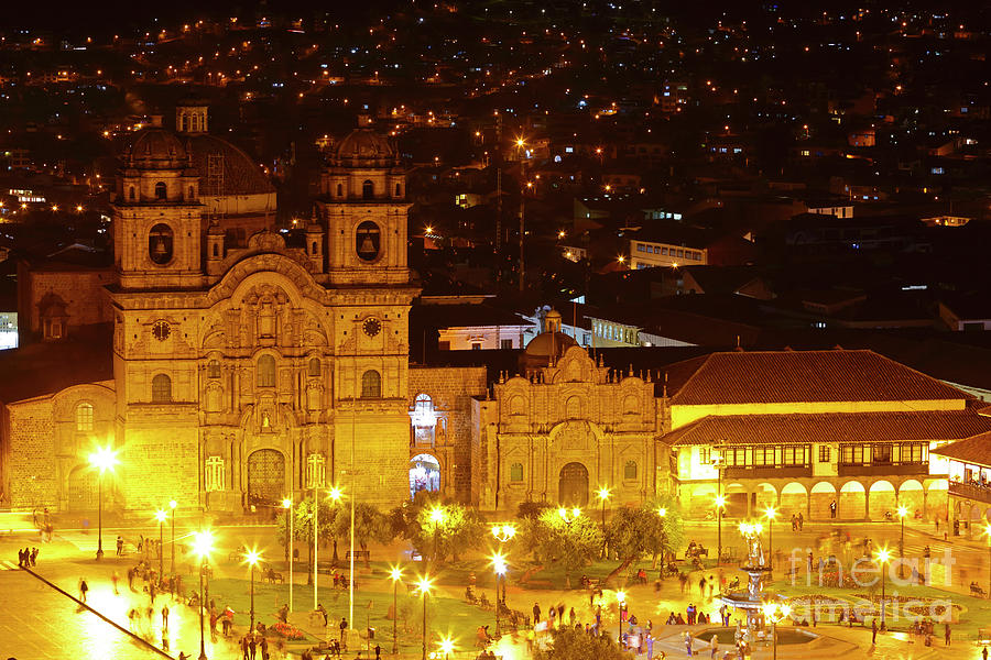 Compania de Jesus Church at Night Cusco Peru Photograph by James Brunker