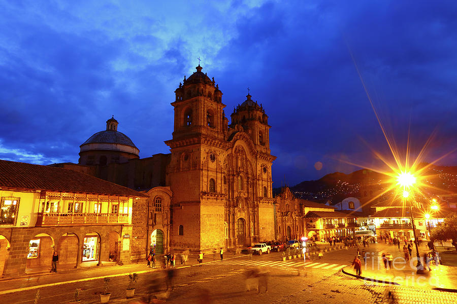 Compania de Jesus Church at Twilight Cusco Peru Photograph by James Brunker