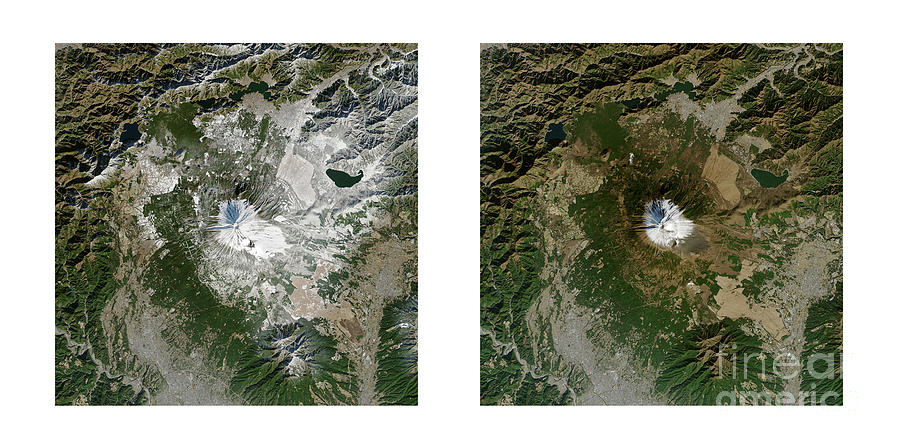 Comparison Of Snow Cover On Mount Fuji Photograph by Nasa Earth Observatory/usgs/national Snow And Ice Data Center/science Photo Library