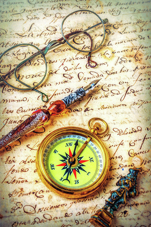 Compass On Old Letter Still Life Photograph by Garry Gay