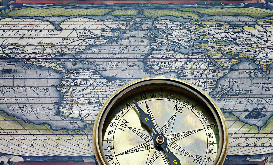 Compass With World Map Photograph by David Muir
