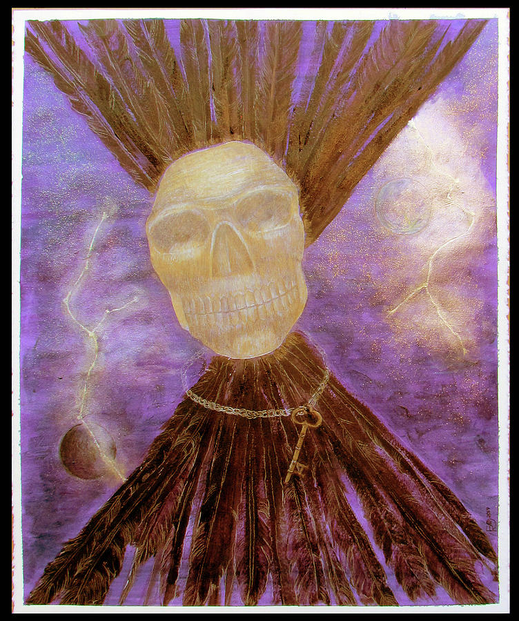 Compelling Communications with a Large Golden Obsidian Skull Painting by Feather Redfox
