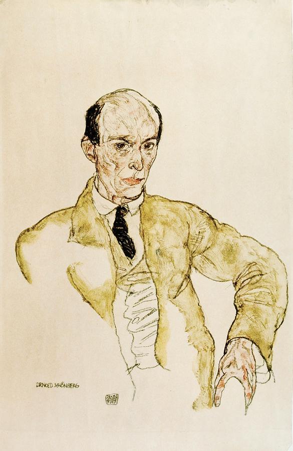 Composer Arnold Schoenberg, Komponisty Arnolf Schoenberg Gouache,45,7 x 29,2 cm. Painting by Egon Schiele -1890-1918-