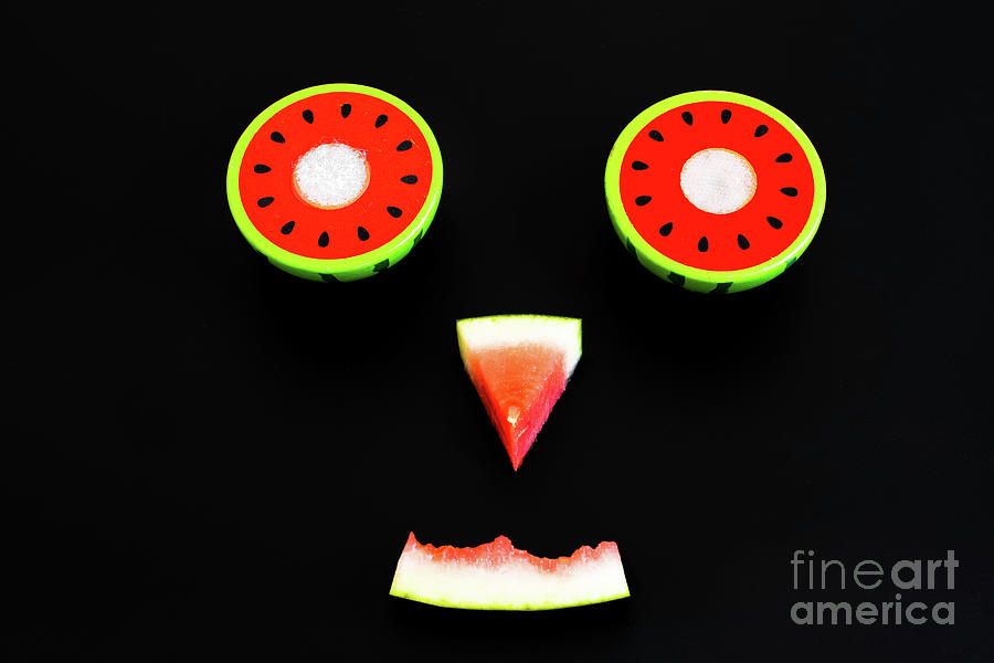 Composition of a funny face made with fruit, smile of a watermel Photograph by Joaquin Corbalan