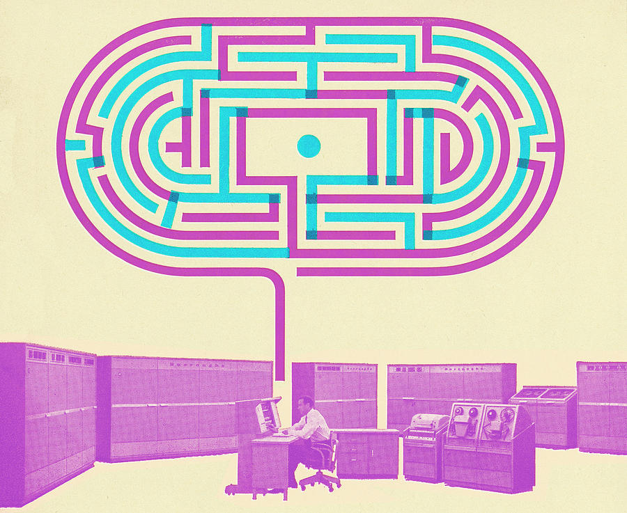Vintage Drawing - Computer Maze by CSA Images