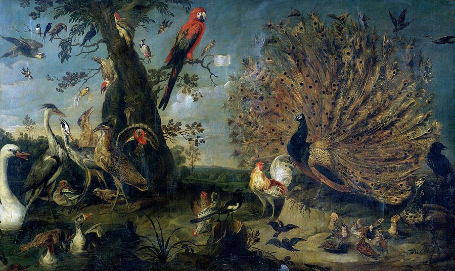 Concert of Birds, 1661, Flemish School, Oil on canvas, 203 cm x 334 cm, P07160. Painting by Frans Snyders -1579-1657-