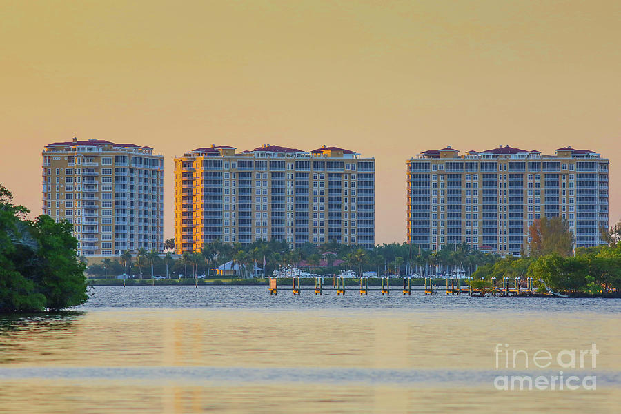 Condominium Buildings in Southwest Florida at sunset Photograph by Edward Fielding