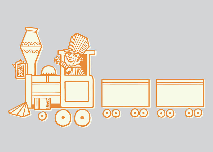 Transportation Drawing - Conductor Driving Train by CSA Images