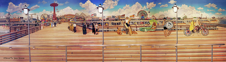 Coney Island Boardwalk Painting by Bonnie Siracusa