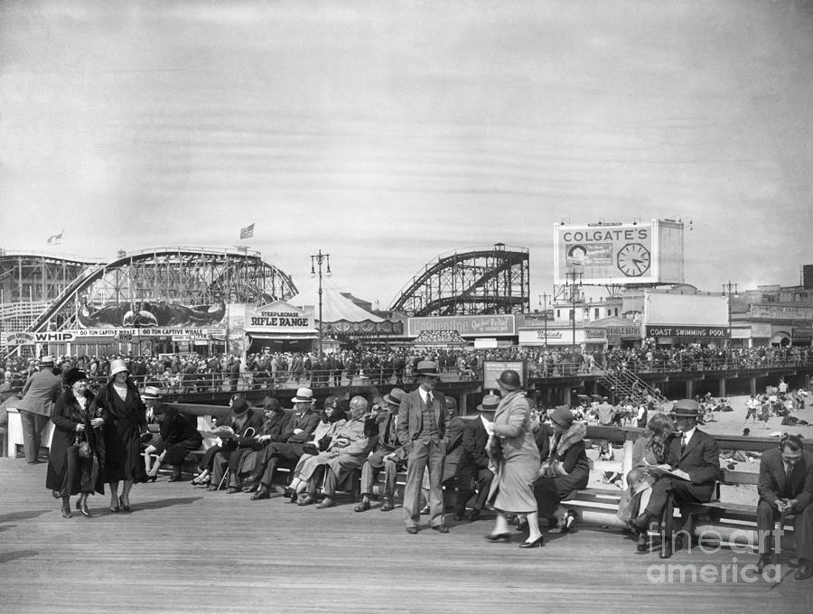 Coney Island Boardwalk In New York 1920s Photograph by Bettmann