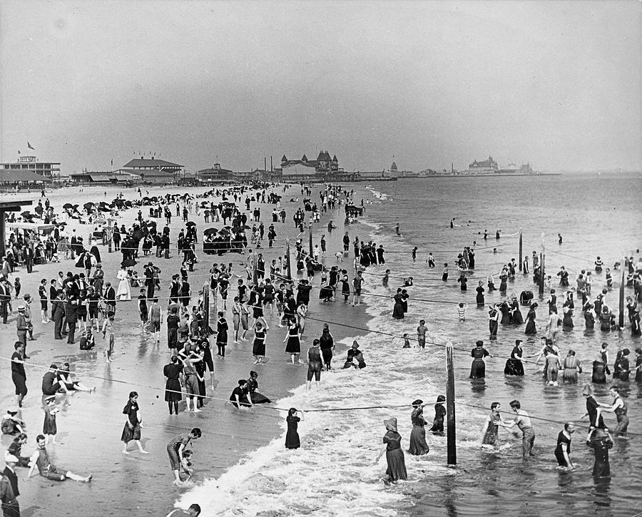 Coney Island People Walking On Beach & Photograph by The New York Historical Society
