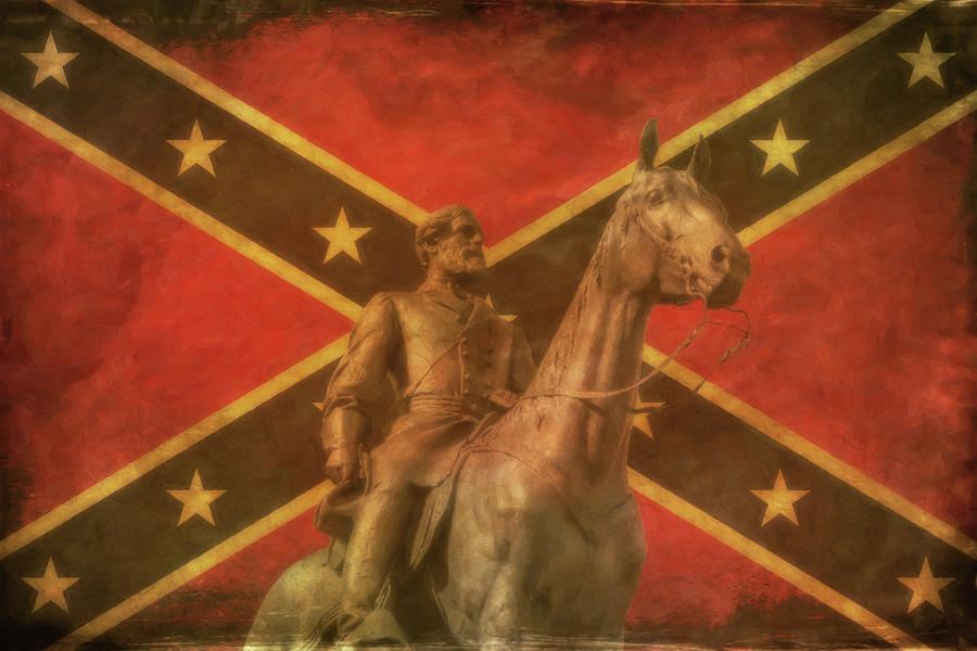 Confederate General Lee And Flag Digital Art