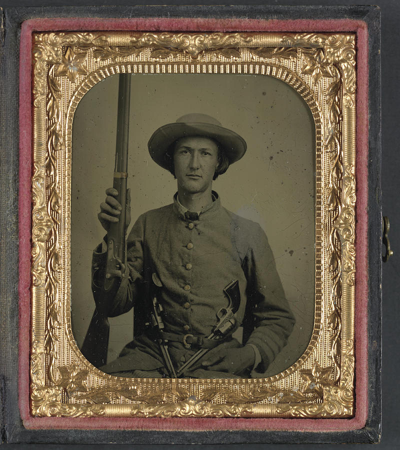 Confederate Infantryman with model 1842 Musket Painting by Unknown