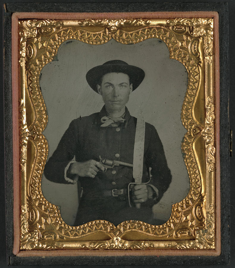 Confederate Soldier with Baby Colt Dragoon Revolver Painting by Unknown