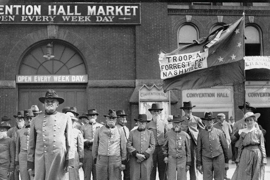 Confederate Veterans Reunion; old men in un Uniforms front of Nashville Convention Hall Market Painting by 