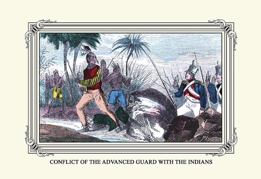 Conflict of the Advanced Guard with the Indians Painting by William Croome