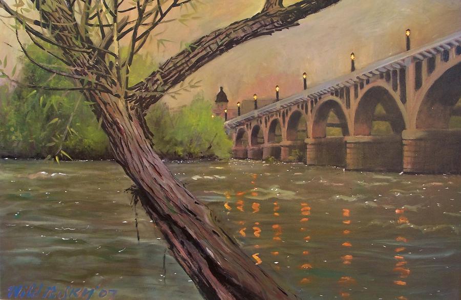 Bridge Painting - Congaree Bridge in Golds by Blue  Sky