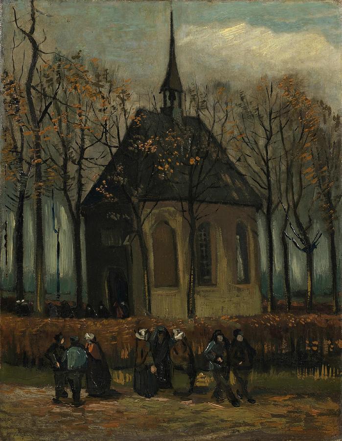 Vincent Van Gogh Painting - Congregation Leaving the Reformed Church in Nuenen. by Vincent van Gogh -1853-1890-