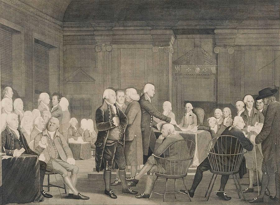 Flag Painting - Congress Voting Independence by Robert Edge Pine, 1742 - 1788 by Celestial Images
