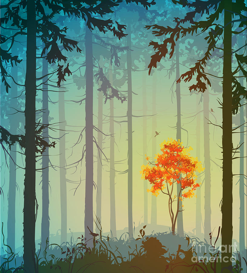 Magpie Nest Digital Art - Coniferous Forest With Autumn Tree And by Eva mask Magpie Nest Digital Art - Coniferous Forest With Autumn Tree And by Eva mask