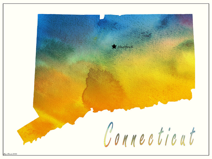 Connecticut Map Style 3 Drawing by Greg Edwards