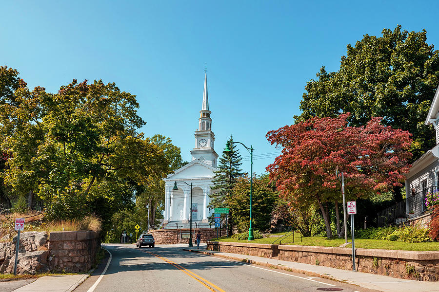 Connecticut, Mystic, Historic District, Main Street, Baptist Hill, Union Baptist Church. Digital Art by Lumiere