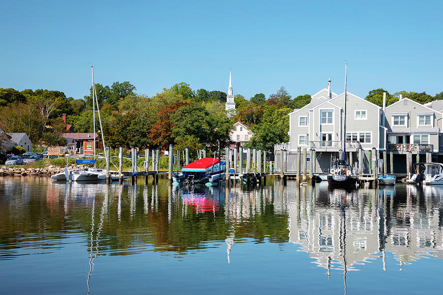 Connecticut, Mystic, Historic Downtown, Coastal Scene. Digital Art by Lumiere