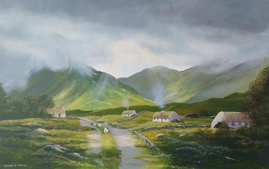 Connemara Valley Cottages Painting by Cathal O malley