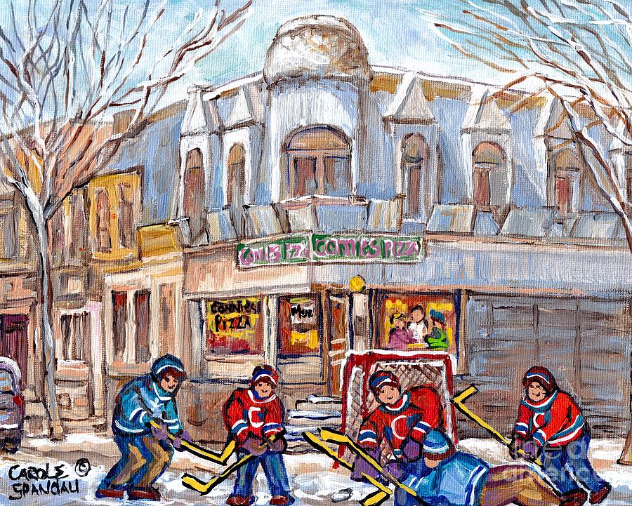 Connies Pizza Psc Restaurant Winter Hockey Art Paintings Montreal Storefront C Spandau Canadian Art Painting by Carole Spandau