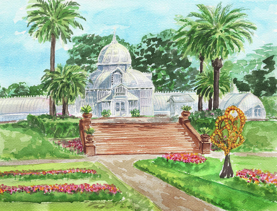 Conservatory Of Flowers Golden Gate Park Watercolor  Painting by Irina Sztukowski